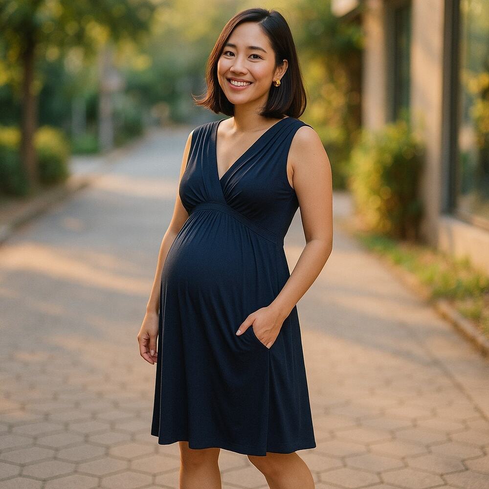 Maternal America Navy Blue Faux Wrap Midi Dress - Size XL‎